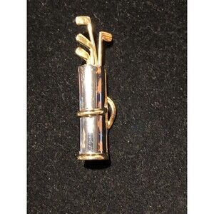 Vintage Two Tone Silver Golf Bag with Gold Motion Golf Tone Clubs Brooch Pin